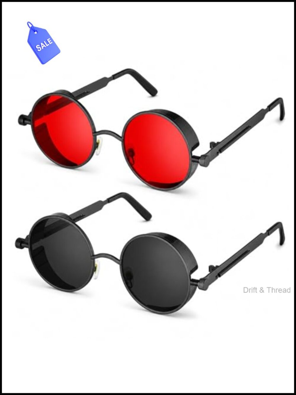 Retro Steampunk Sunglasses Round Metal Frame UV400 Unisex